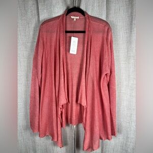 EILEEN FISHER Cascading Open Front Cardigan Coral Pink Linen Size 2X NWT